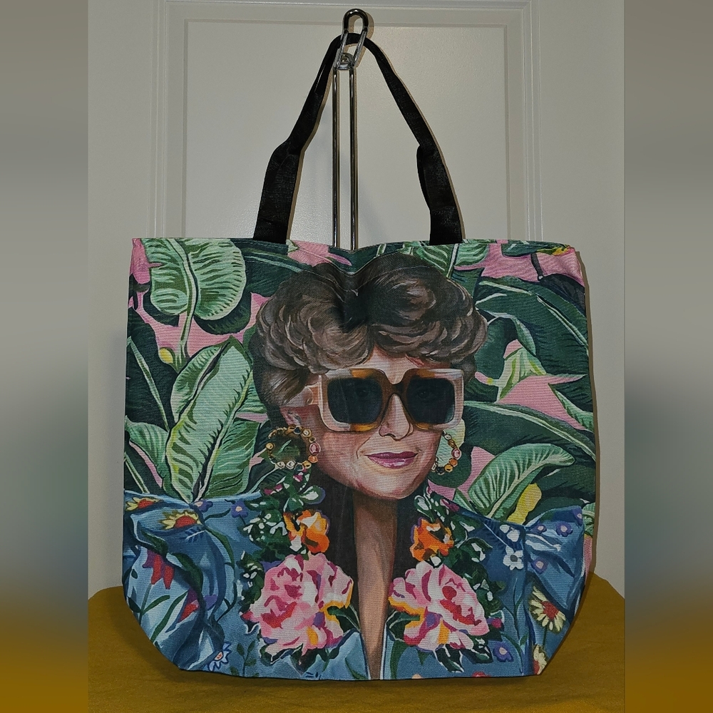 Stylish Floral Portrait Tote Bag - Black Handles